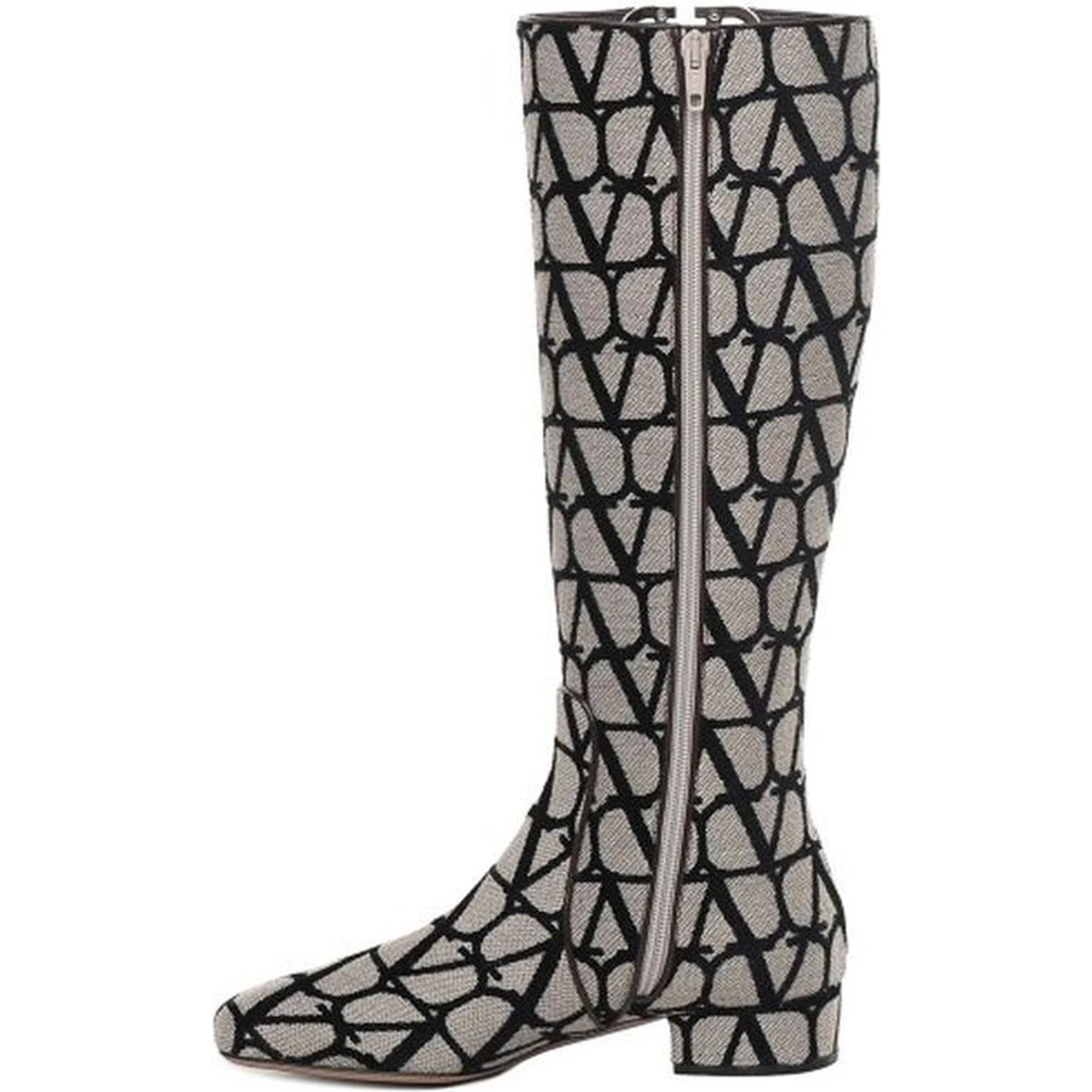 Beige Fabric Lace-Up Boots