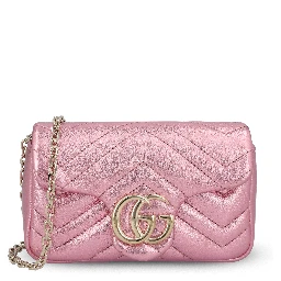 GG Marmont mini shoulder bag in pink metallic lamé leather