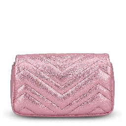 GG Marmont mini shoulder bag in pink metallic lamé leather