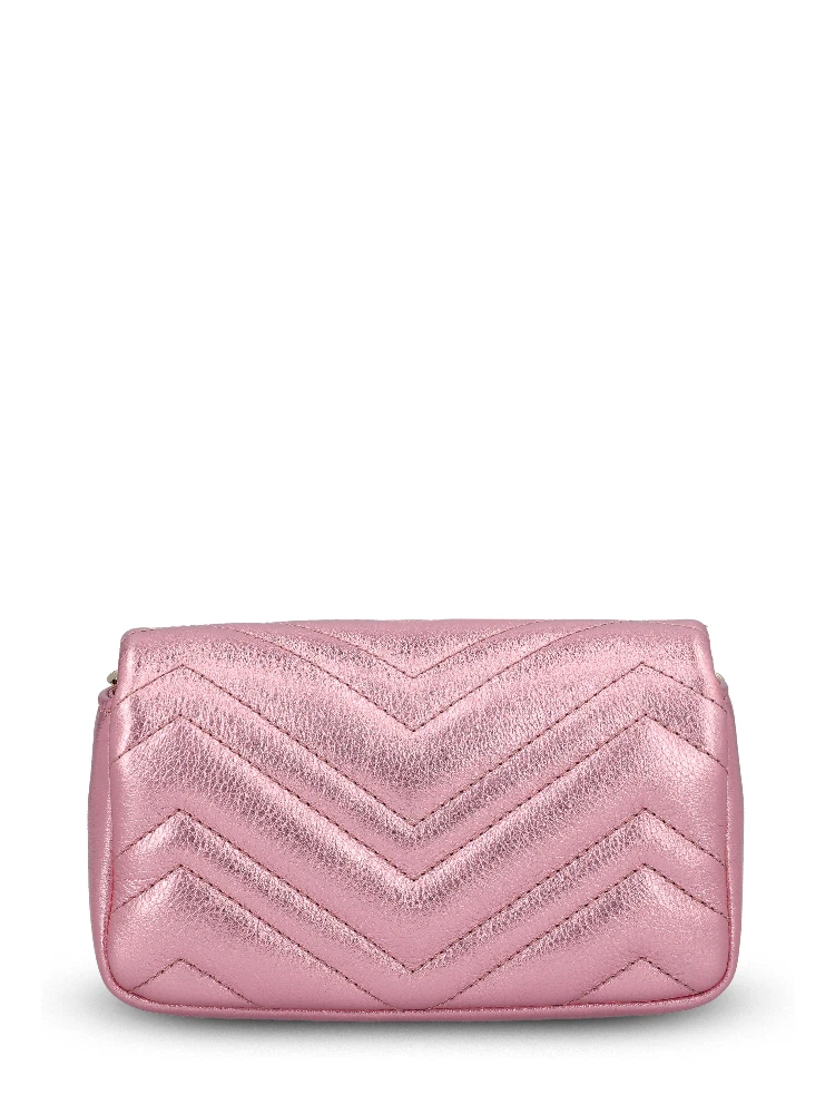 GG Marmont mini shoulder bag in pink metallic lamé leather alternative