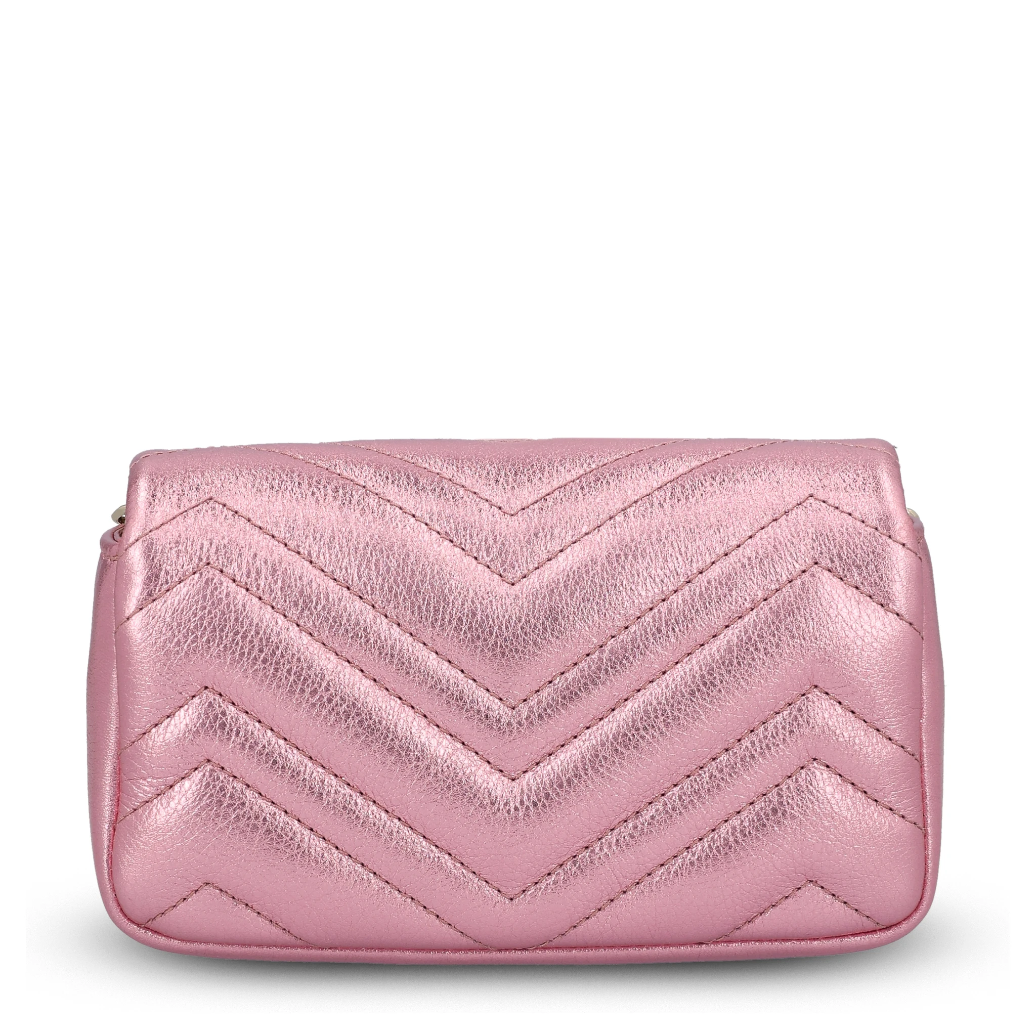 GG Marmont mini shoulder bag in pink metallic lamé leather