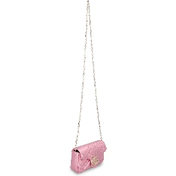 GG Marmont mini shoulder bag in pink metallic lamé leather