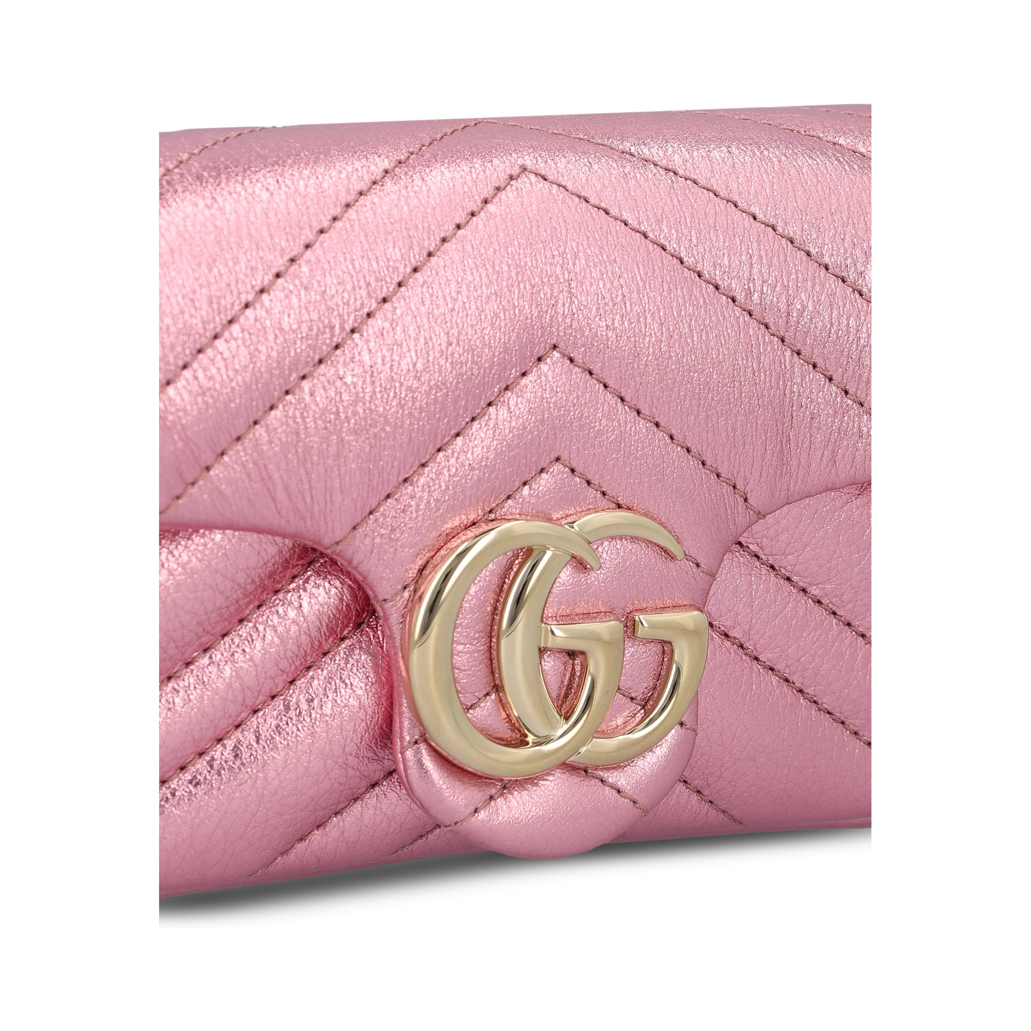 GG Marmont mini shoulder bag in pink metallic lamé leather