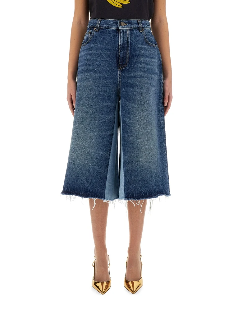 PATCHWORK DENIM BERMUDA SHORTS