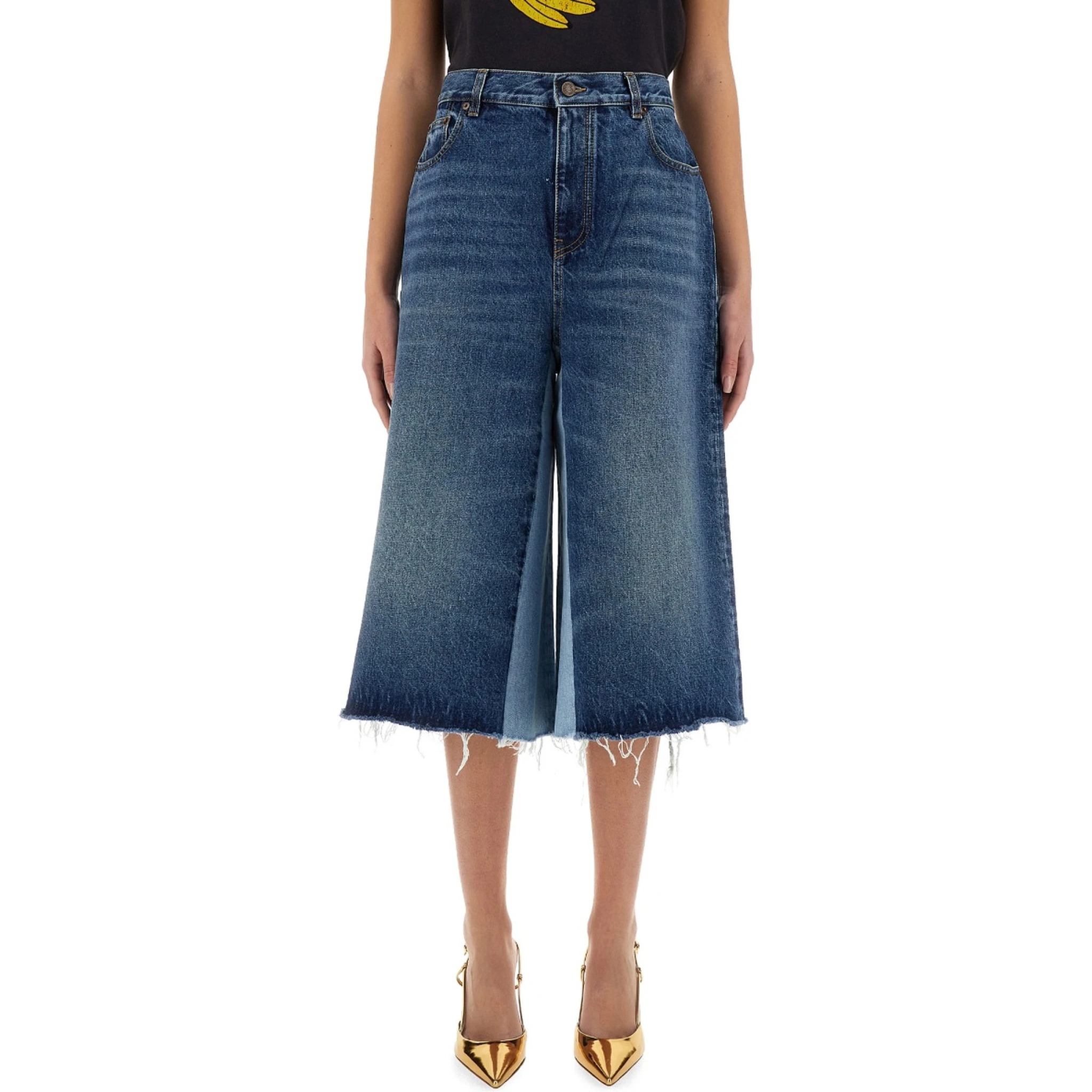 PATCHWORK DENIM BERMUDA SHORTS