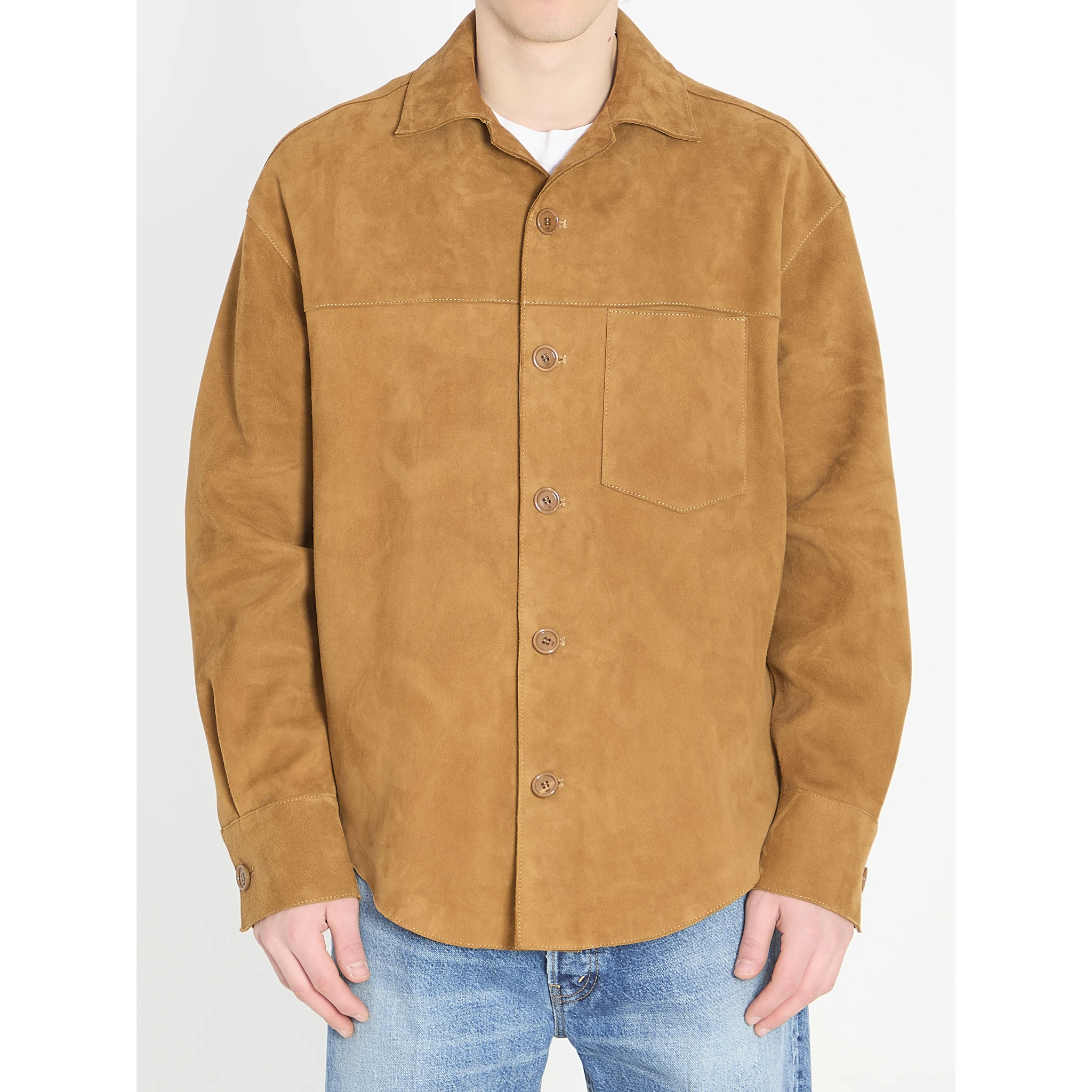 Buttoned overshirt in suede