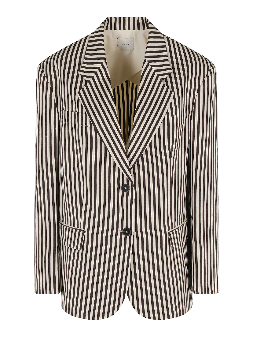 بليزر مخطط من الفسكوز بصف أزرار واحد