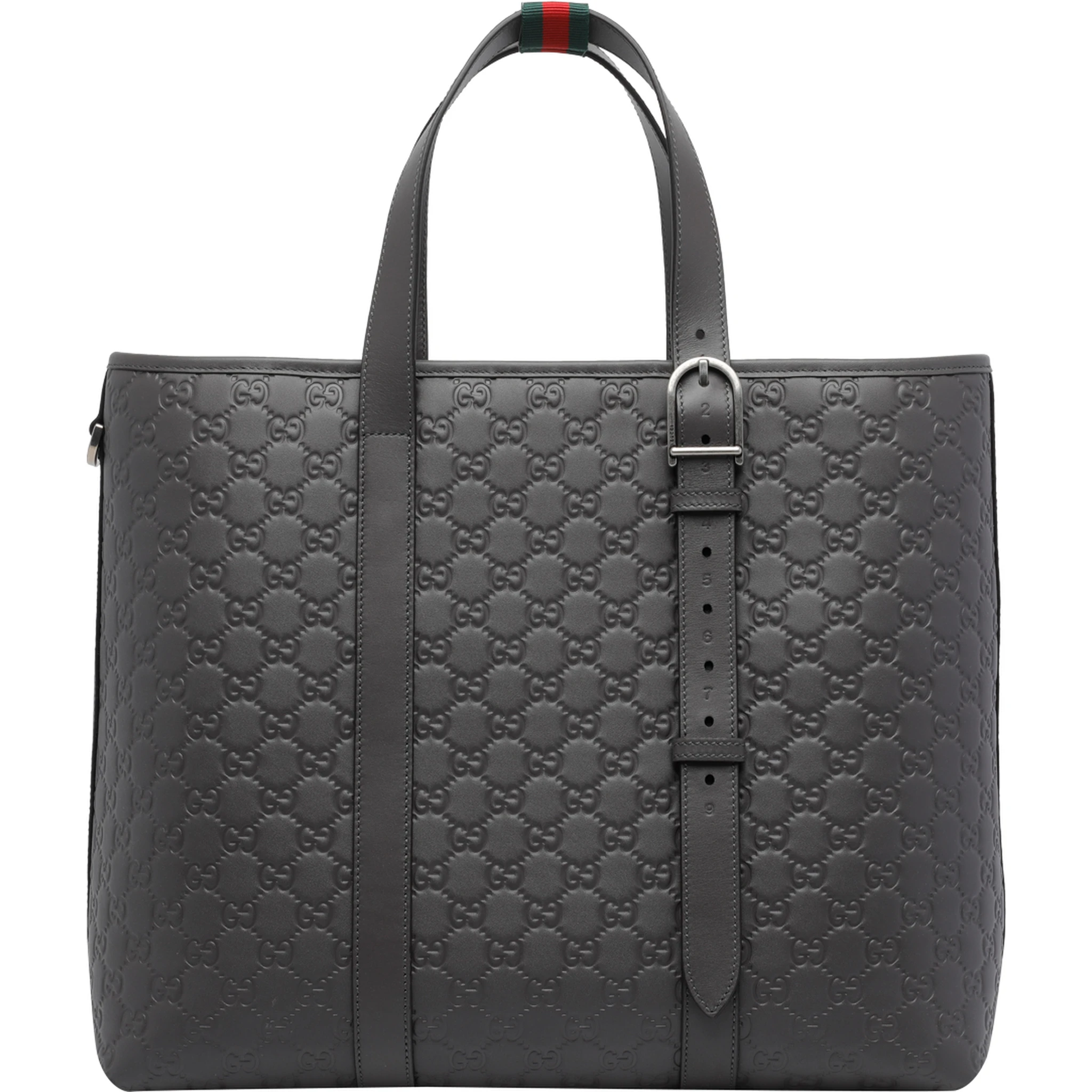 حقيبة تسوق كبيرة رمادية داكنة اللون مزينة بشعار GG
