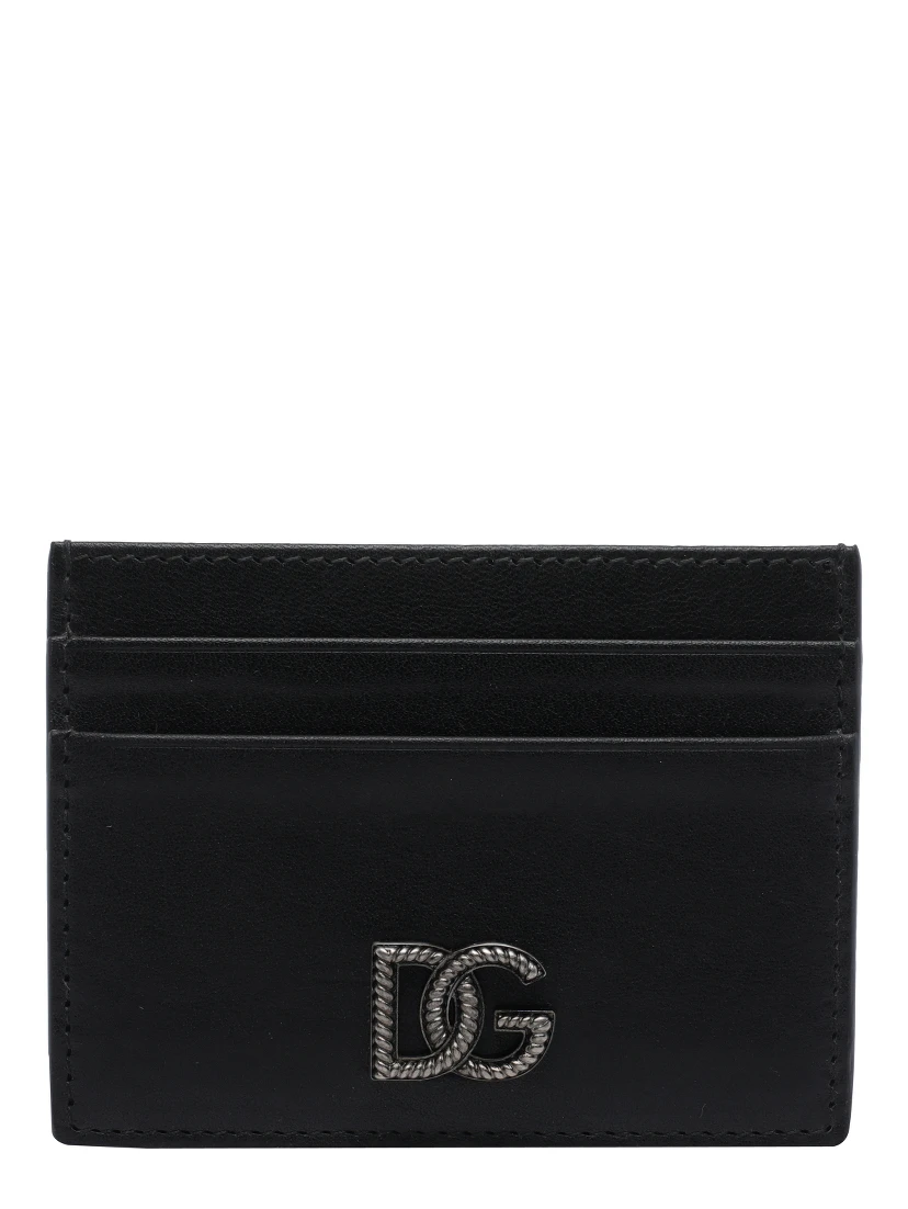 Black calfskin nappa leather card holder