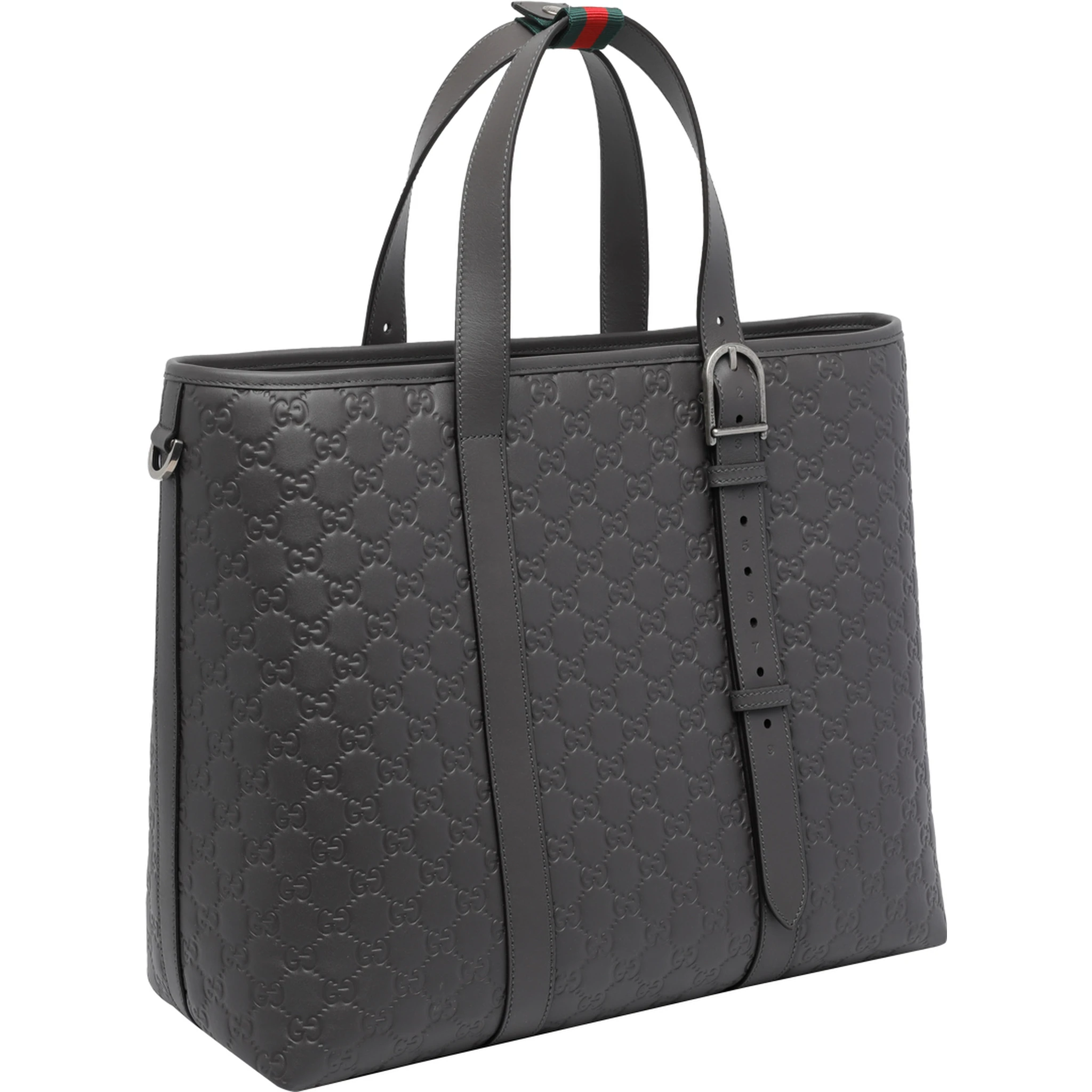 حقيبة تسوق كبيرة رمادية داكنة اللون مزينة بشعار GG