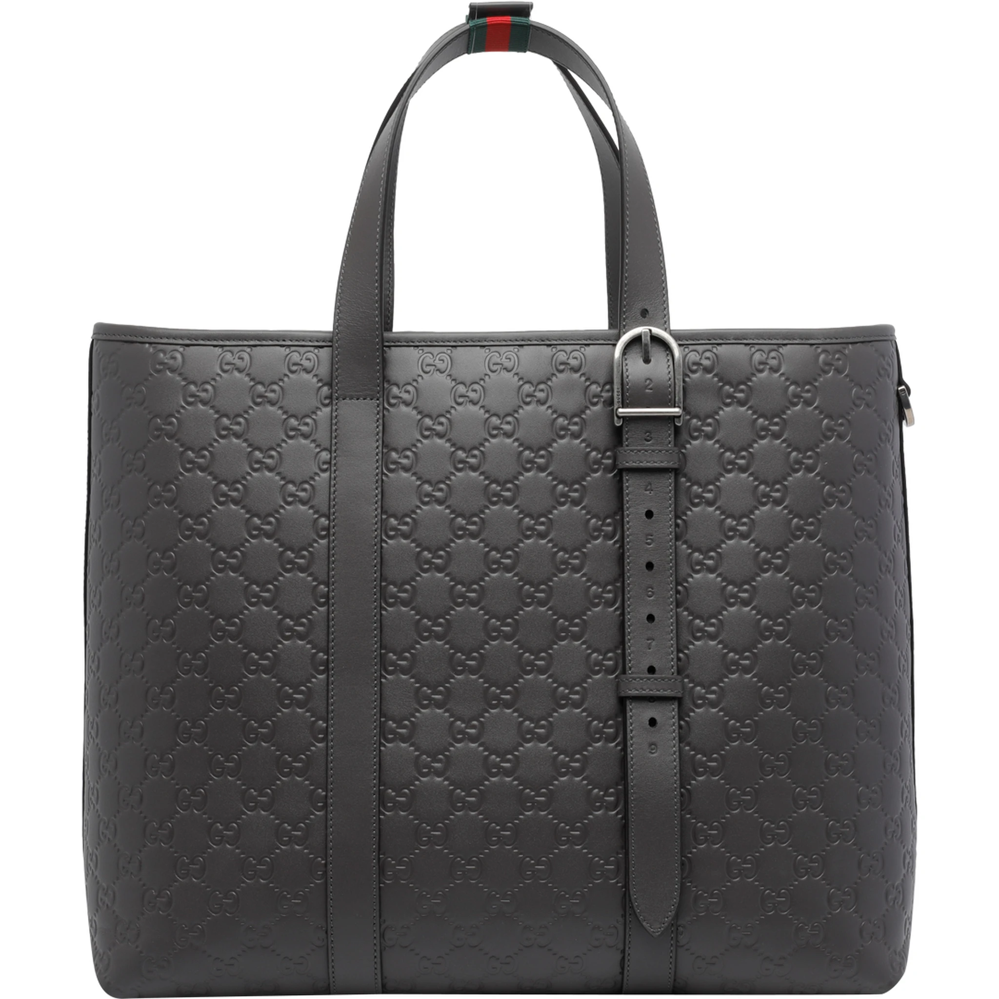 حقيبة تسوق كبيرة رمادية داكنة اللون مزينة بشعار GG