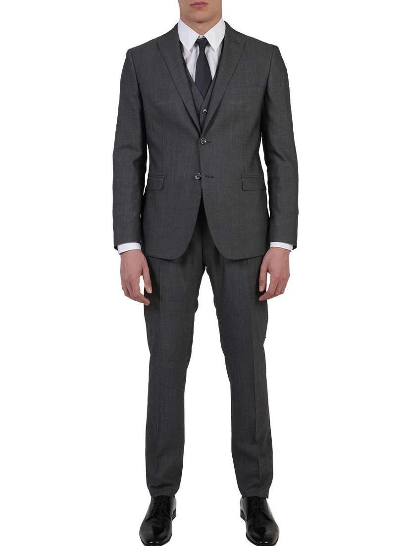 Gray three-piece suit
