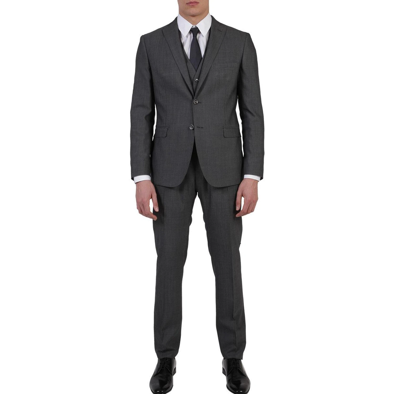 Gray three-piece suit