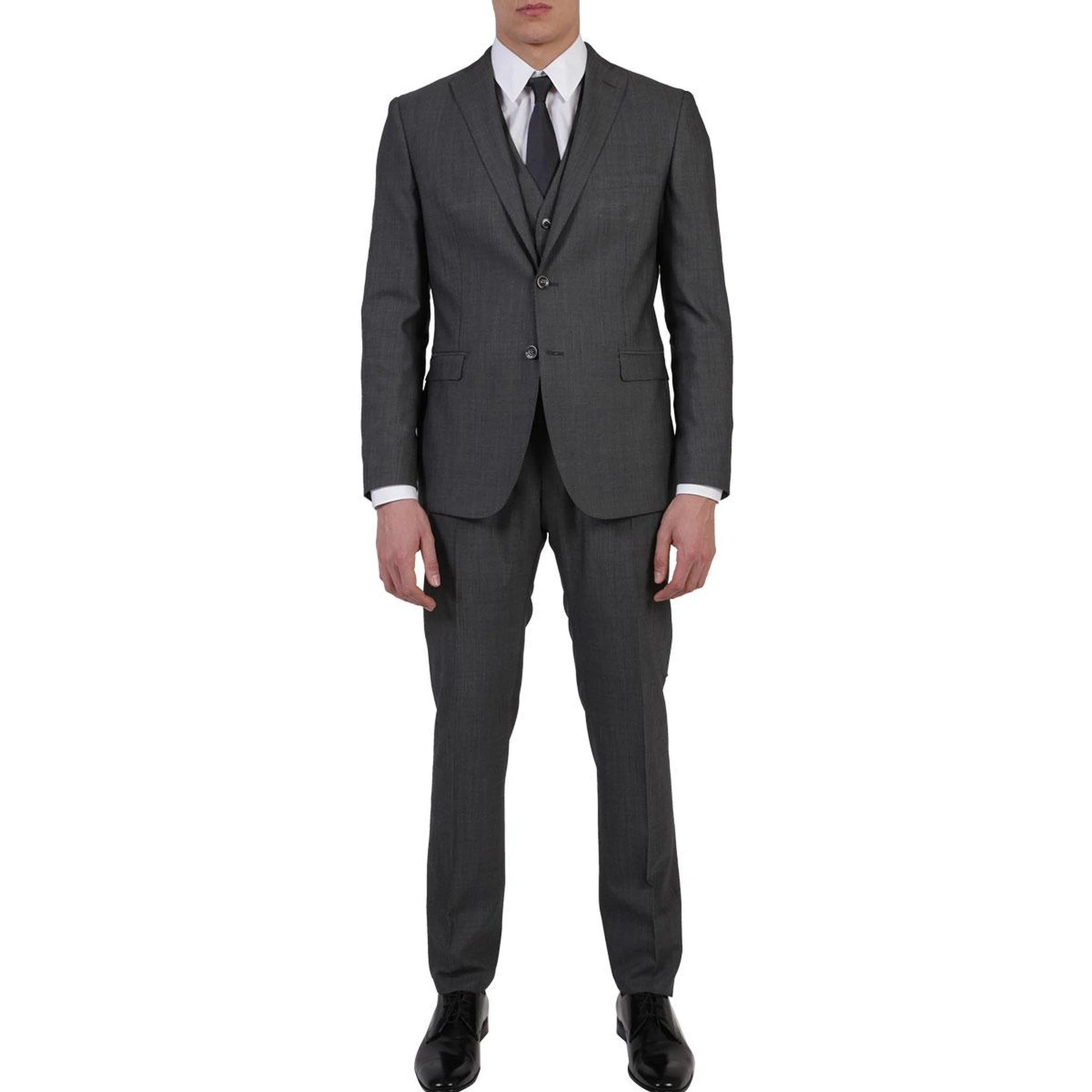 Gray three-piece suit