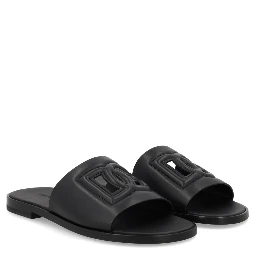LEATHER SLIDE WITH LOGO
