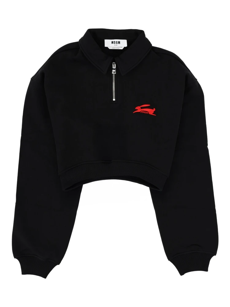 "FOLLOW THE RABBIT" COLLARED SWEATSHIRT