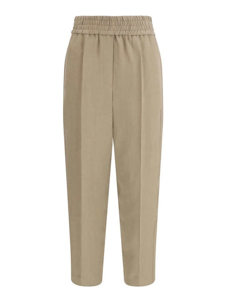 Beige Viscose Casual Pants