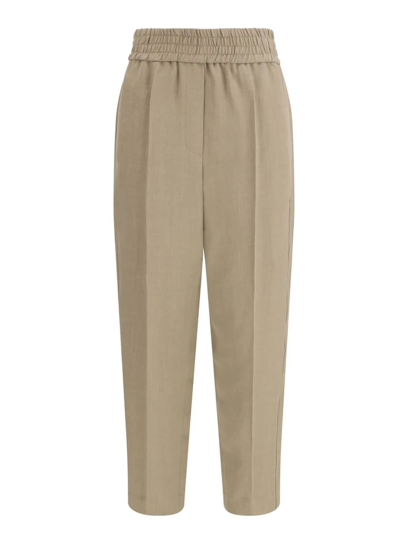 Beige Viscose Casual Pants