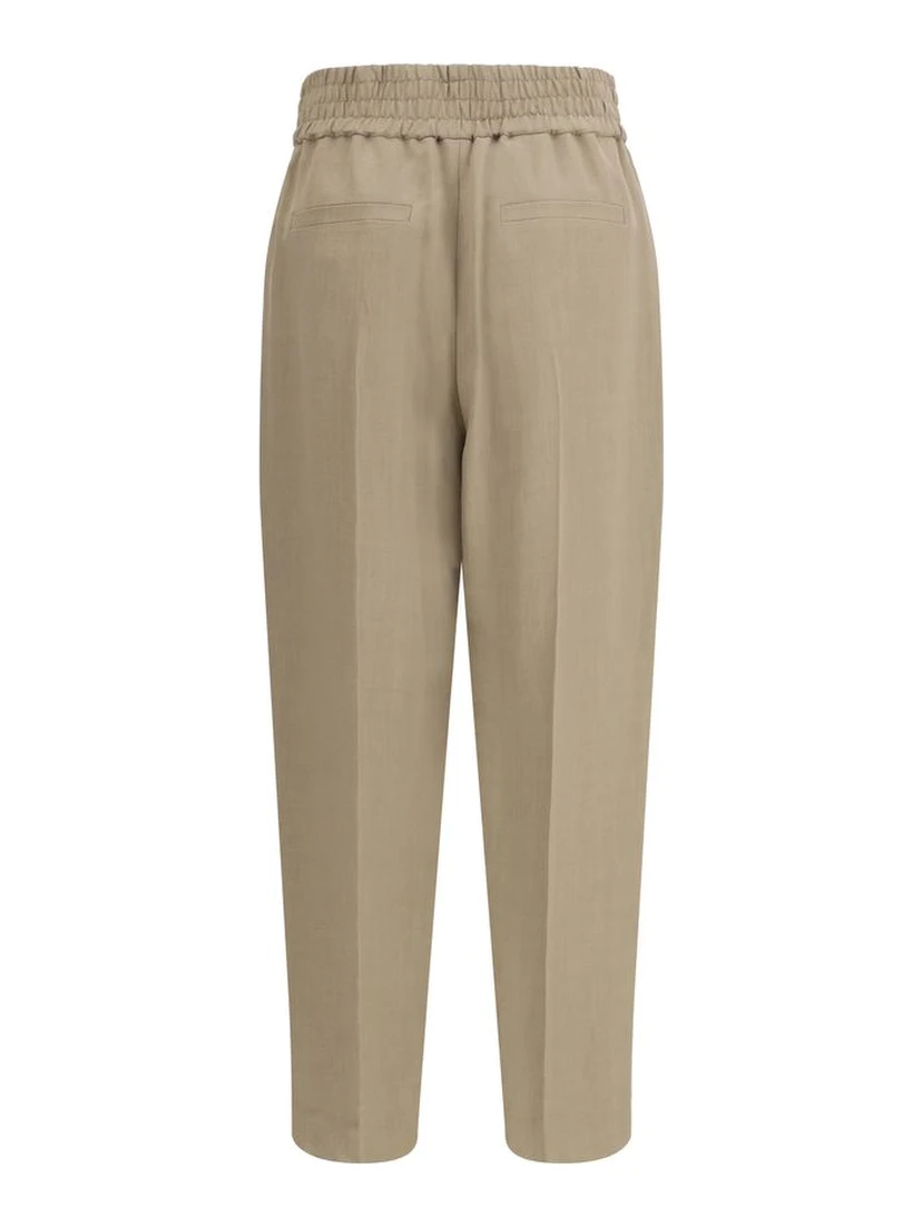 Beige Viscose Casual Pants