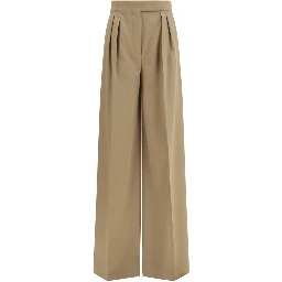 Beige Fleece Wool Casual Pants
