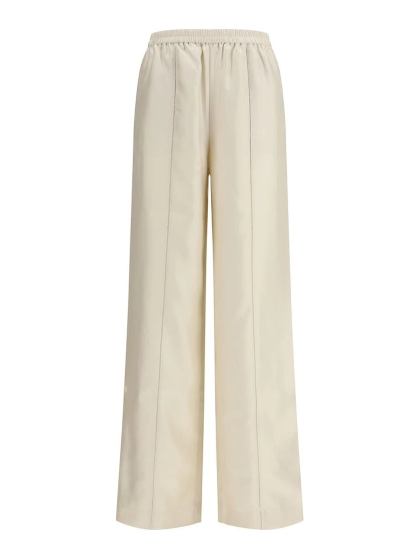 Beige Silk Casual Pants
