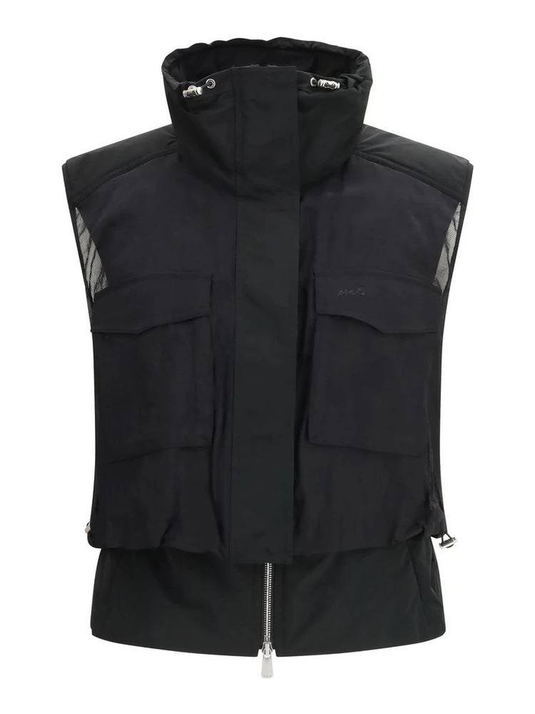 جاكيت أسود بدون أكمام من النايلون