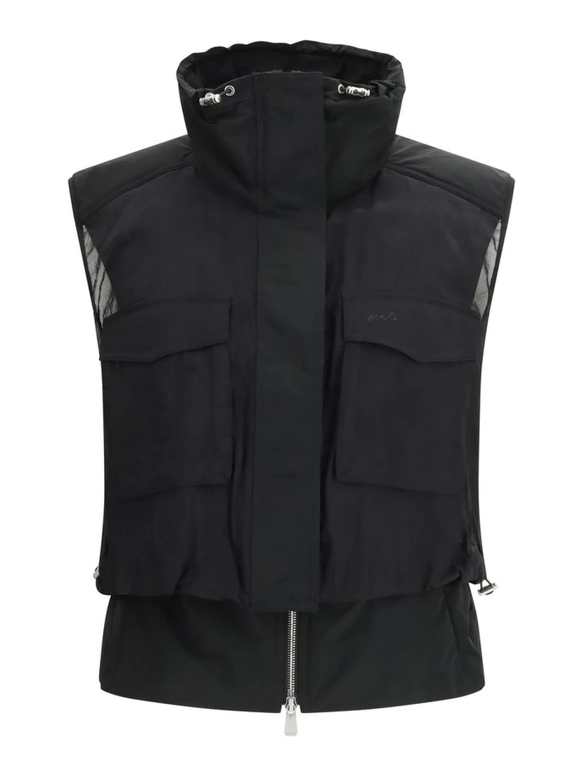 جاكيت أسود بدون أكمام من النايلون