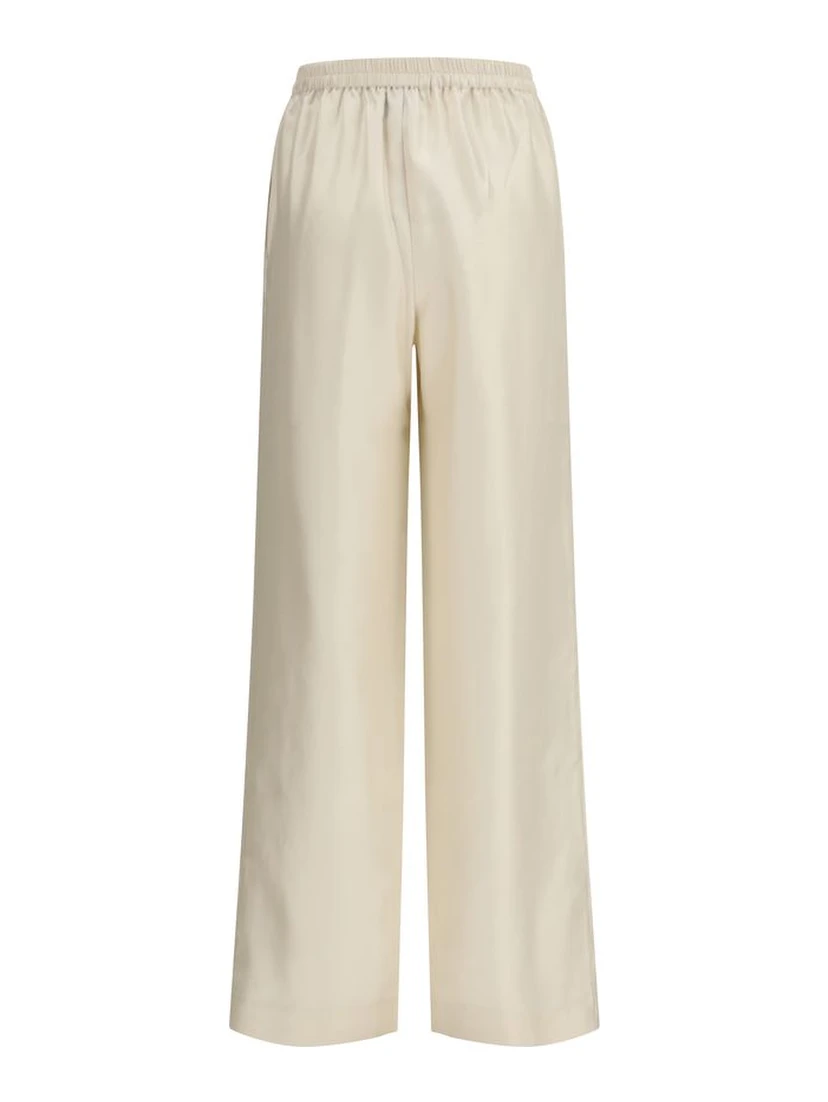 Beige Silk Casual Pants