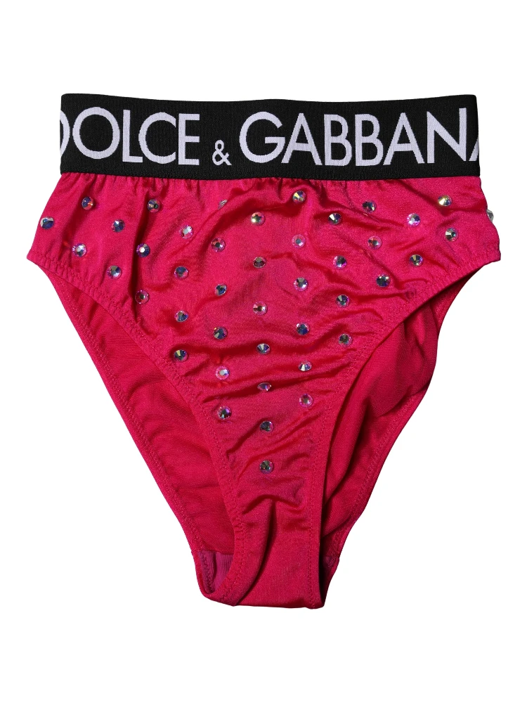 Pink Embellished High-Waist Brief Logo Underwear