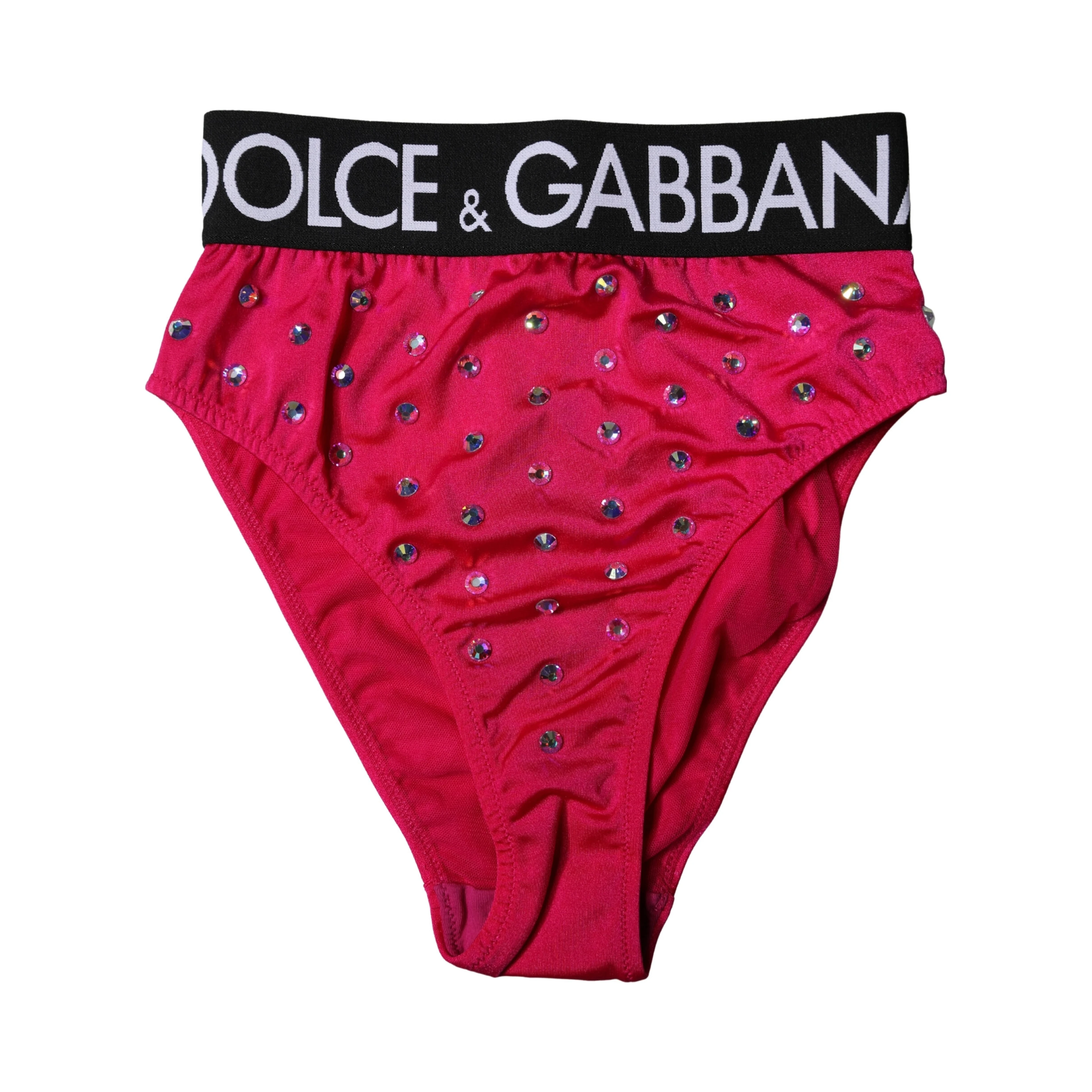 Pink Embellished High-Waist Brief Logo Underwear