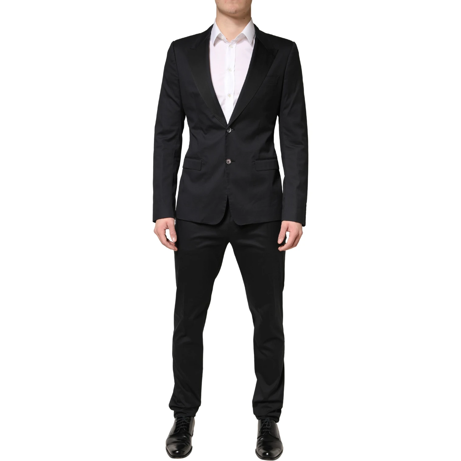 Black Cotton Single Breasted 2 Piece Suit