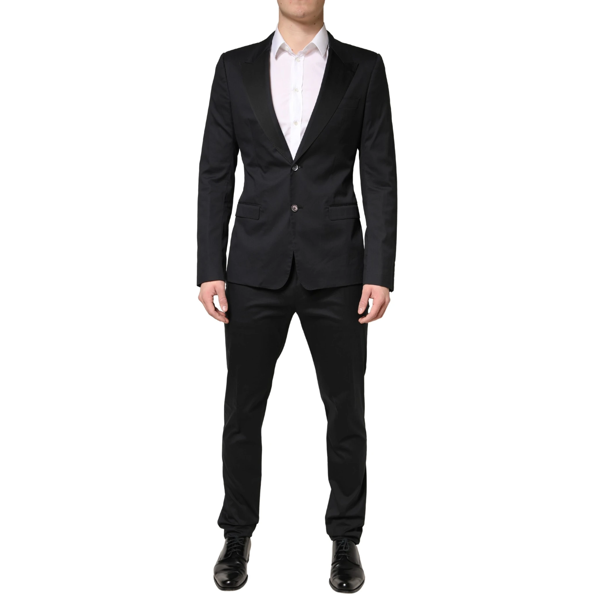 Black Cotton Single Breasted 2 Piece Suit