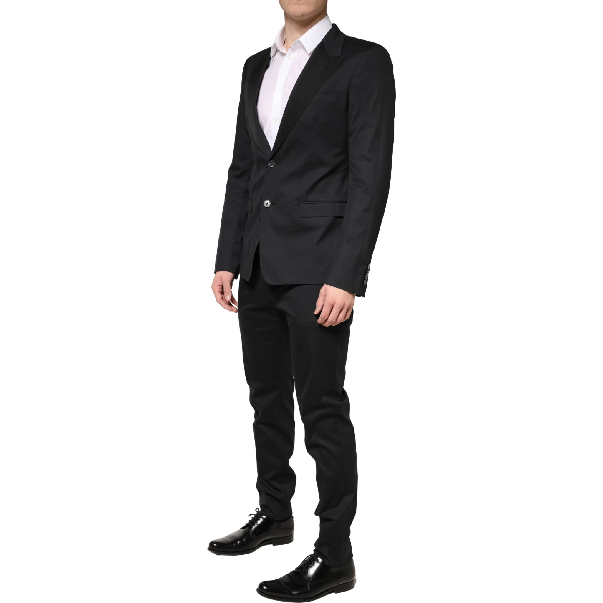 Black Cotton Single Breasted 2 Piece Suit
