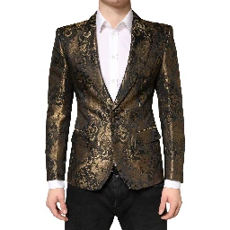Gold Jacquard Single Breasted Tuxedo Blazer