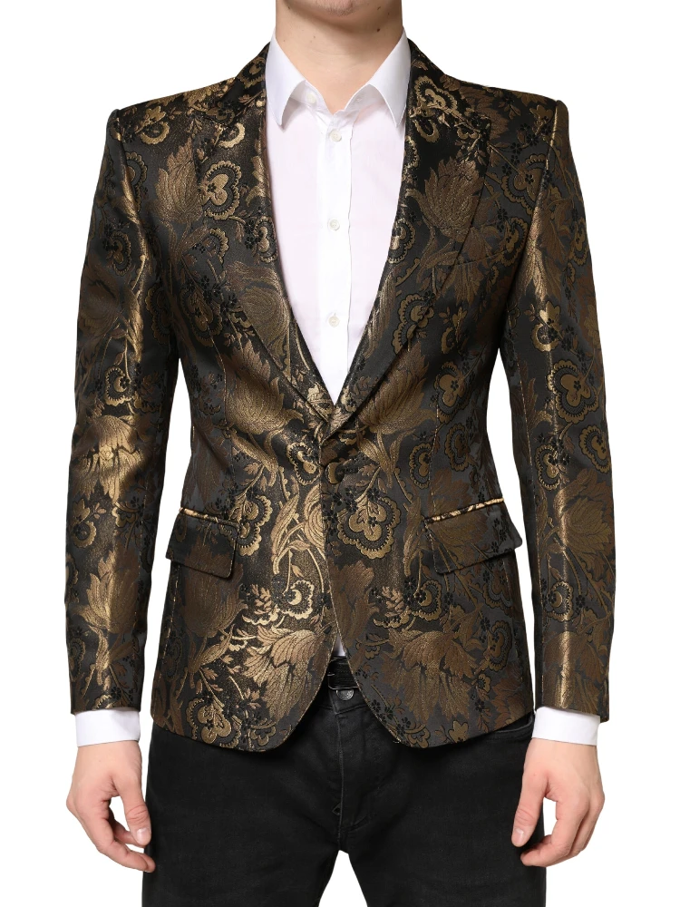 Gold Jacquard Single Breasted Tuxedo Blazer