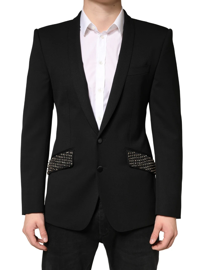 Black Embellished Single Breasted Blazer