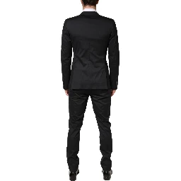 Black Cotton Single Breasted 2 Piece Suit