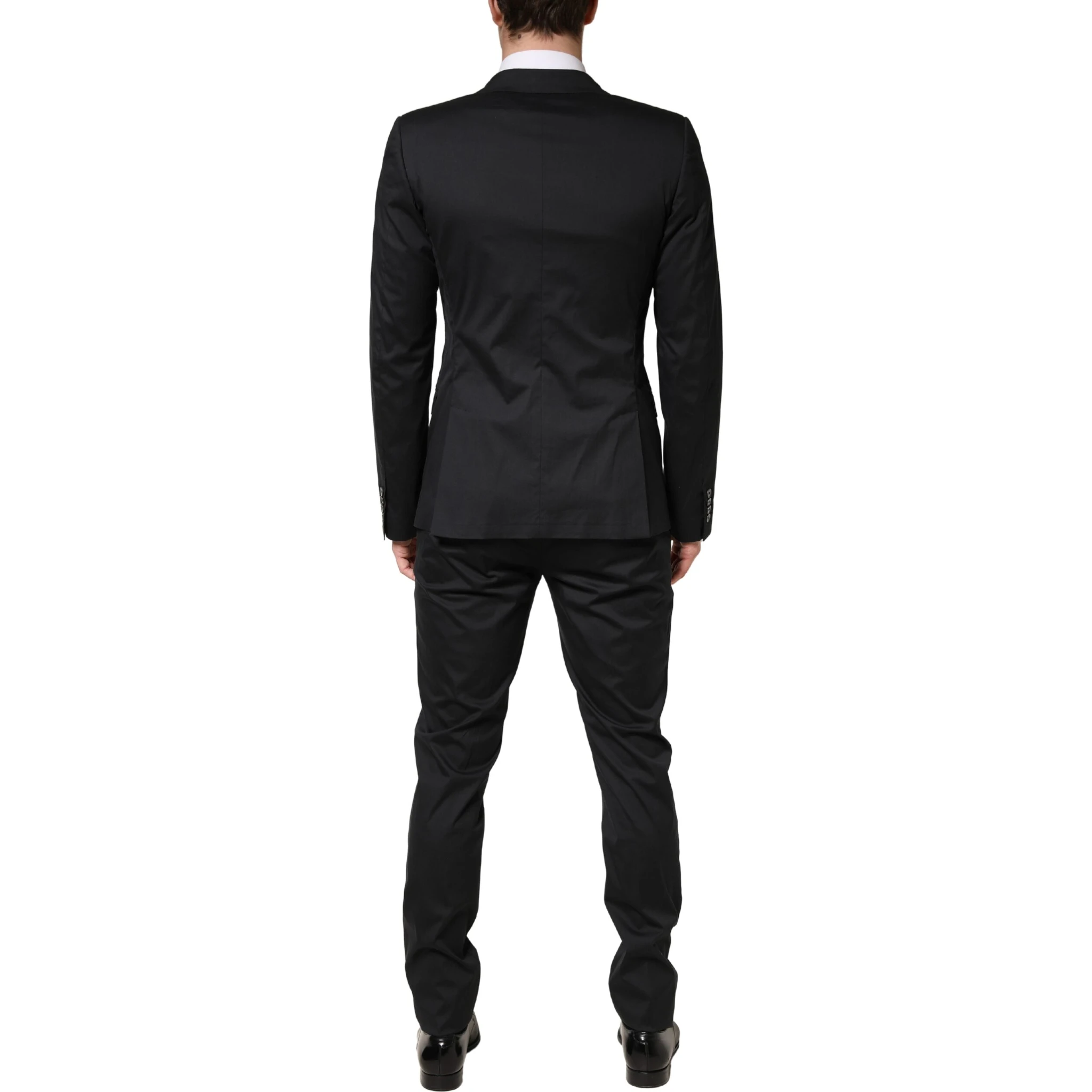 Black Cotton Single Breasted 2 Piece Suit