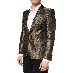 Gold Jacquard Single Breasted Tuxedo Blazer