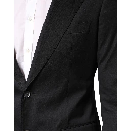 Black Cotton Single Breasted 2 Piece Suit