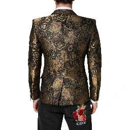 Gold Jacquard Single Breasted Tuxedo Blazer