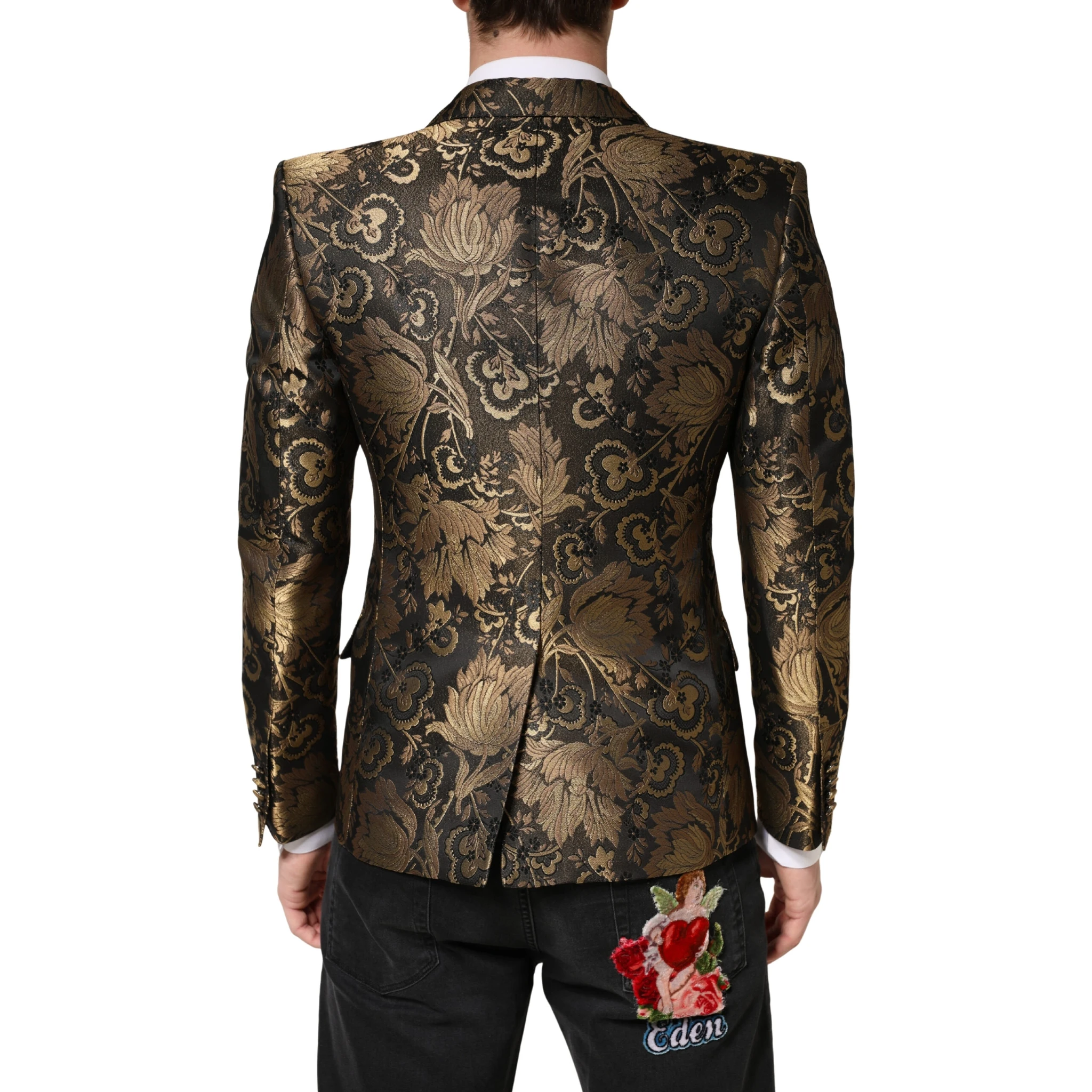 Gold Jacquard Single Breasted Tuxedo Blazer