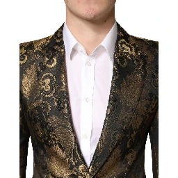 Gold Jacquard Single Breasted Tuxedo Blazer