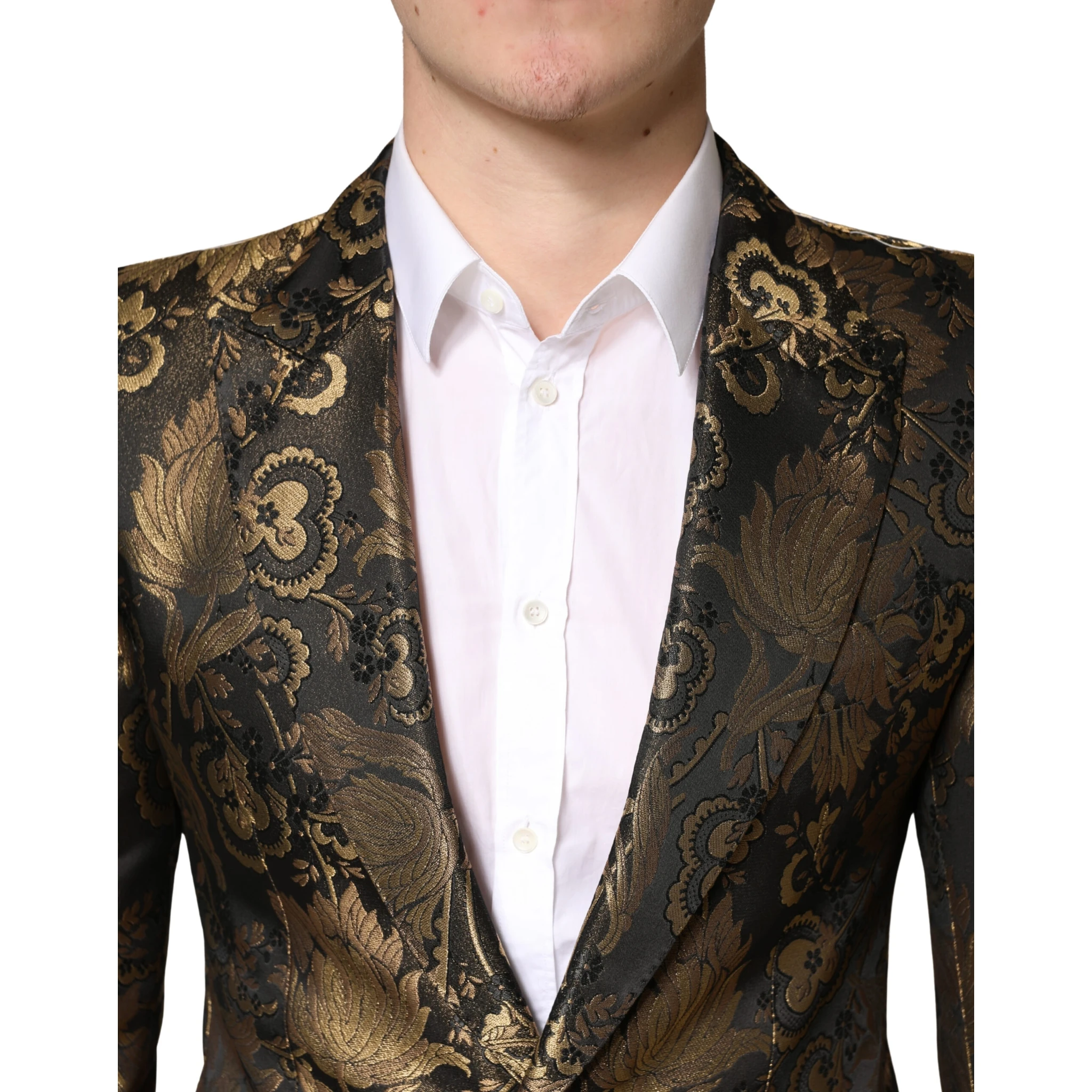 Gold Jacquard Single Breasted Tuxedo Blazer