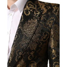 Gold Jacquard Single Breasted Tuxedo Blazer