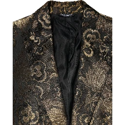 Gold Jacquard Single Breasted Tuxedo Blazer