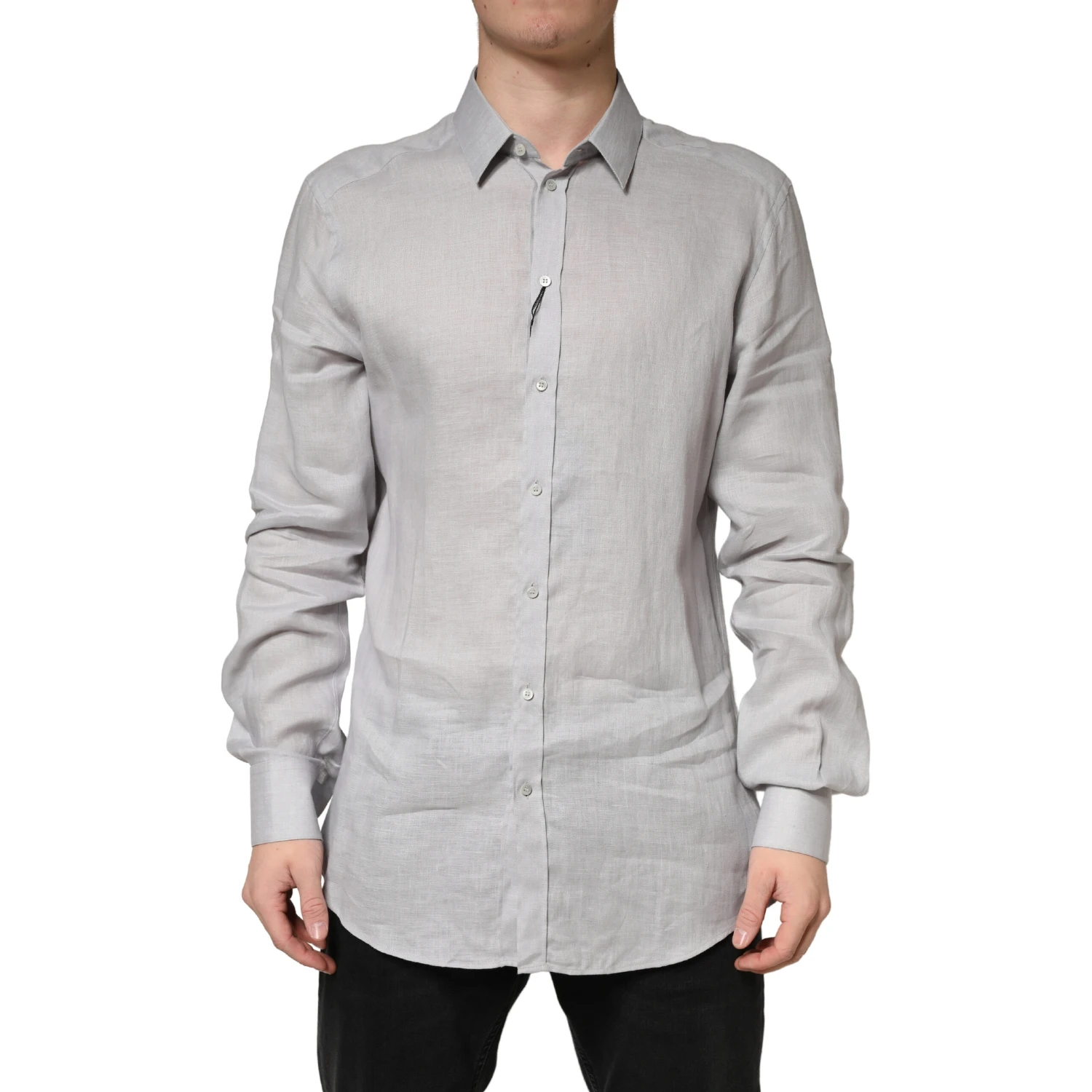 Gray GOLD Linen Long Sleeves Dress Men Shirt