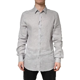 Gray GOLD Linen Long Sleeves Dress Men Shirt