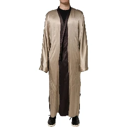 Beige Silk Satin Long Coat Robe Jacket