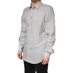 Gray GOLD Linen Long Sleeves Dress Men Shirt